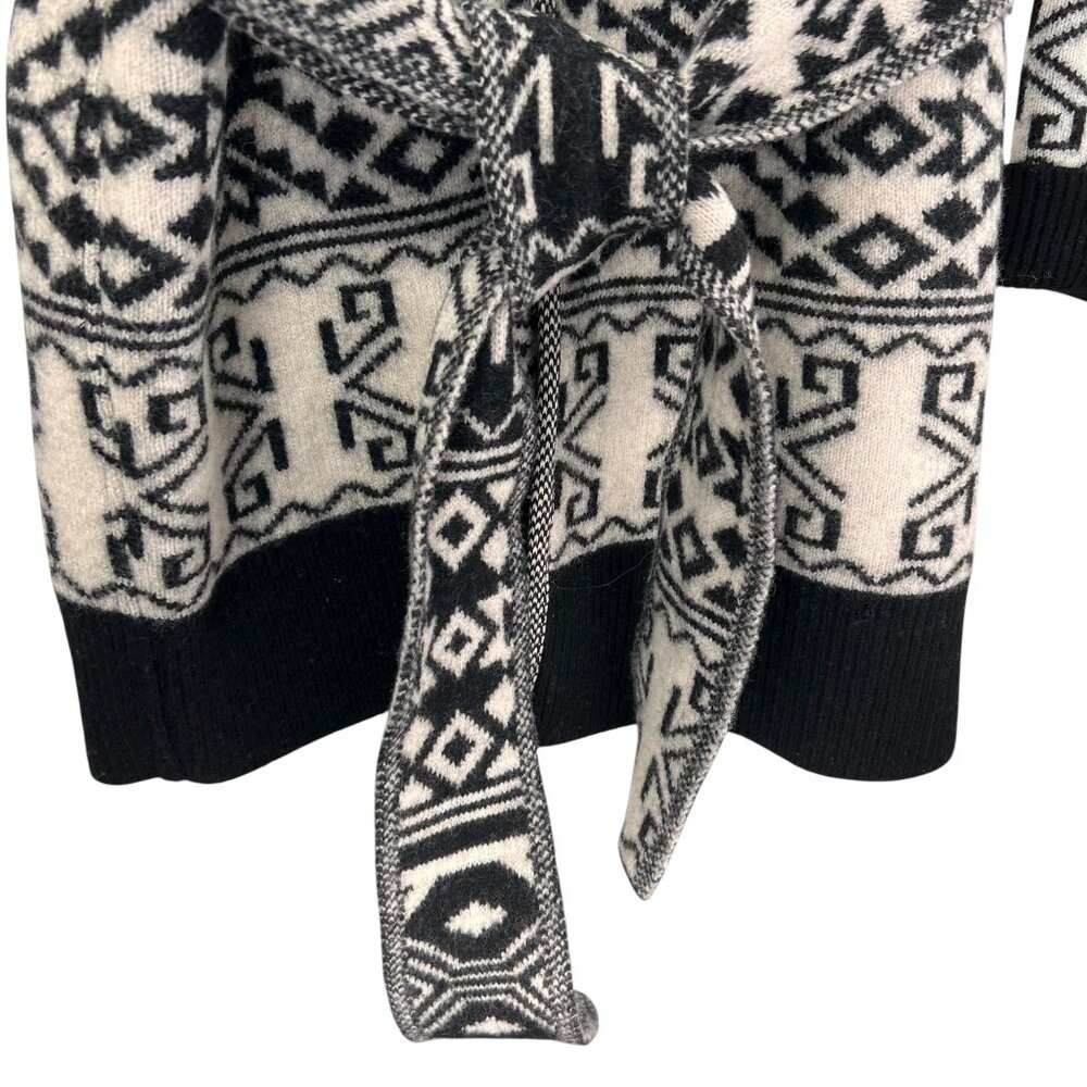 Veronica Beard Wool Sweater Jacket Shawl Collar Belt Aztec Tribal Jacquard Large - Picture 6 of 16